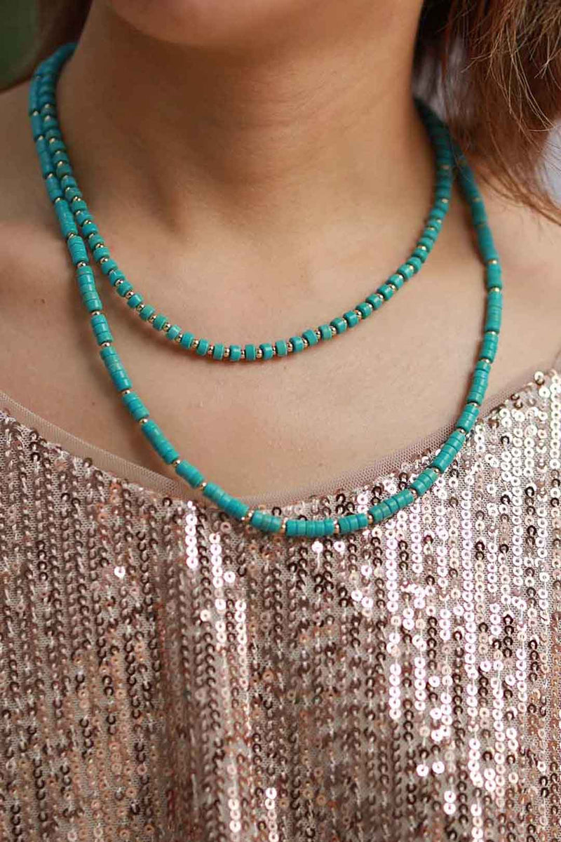 Boho Necklace, Turquoises 2 Layers Chokers Necklace