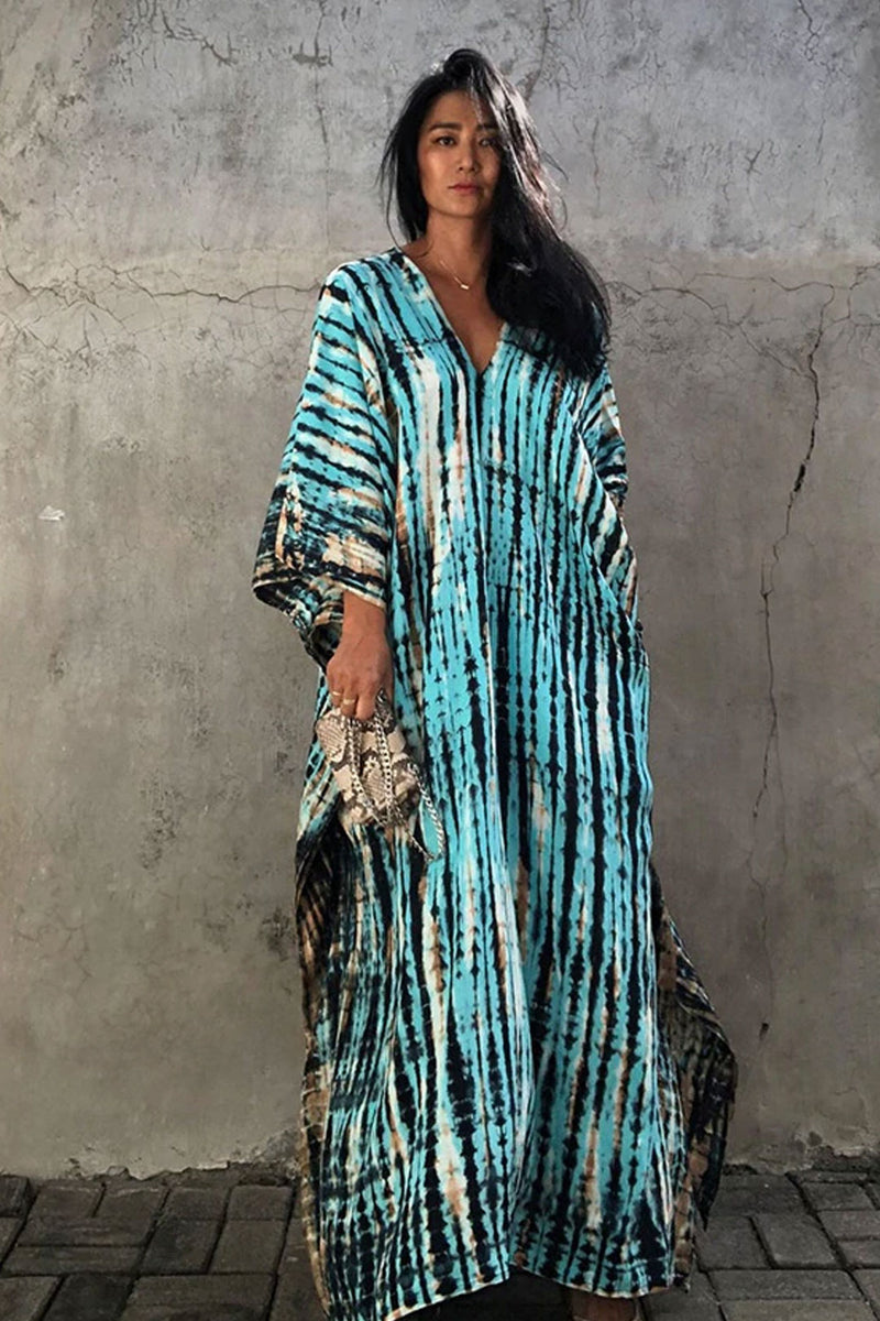 Beach Dress, Maxi Boho Dress, Kaftan Dress, Jose Tie Dye Print in Blue Wild Rose Boho Beach Dress, Maxi Boho Dress, Kaftan Dress, Jose Tie Dye Print in Blue Wild Rose Boho