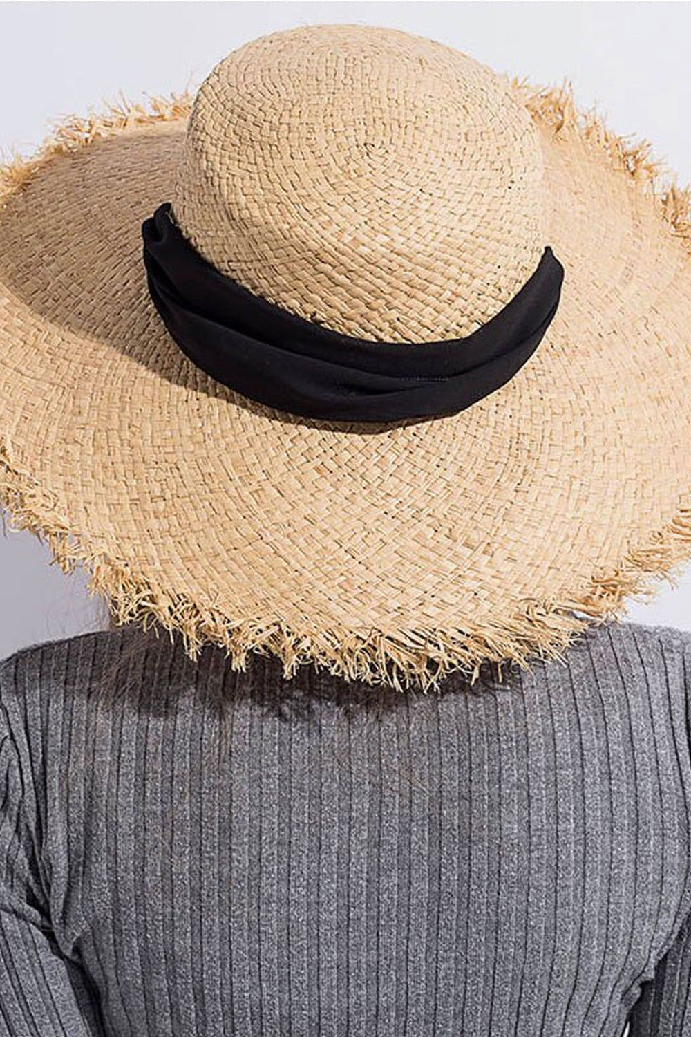 Vintage Black Straw Wide Brim Hat Ribbon Trim Boho Chic Sun Hat With Box Vintage Scala Collection Woven Straw Hat Black Ribbon Trim  main image 2