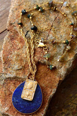 Boho Necklace, Teardrop Lapis Luzuli Gold Chain Onyx Pendant