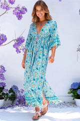 Maxi Dress, Boho Dress, Gown, Fresh Blue Flower - Wild Rose Boho