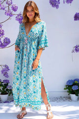 Maxi Dress, Boho Dress, Gown, Fresh Blue Flower - Wild Rose Boho
