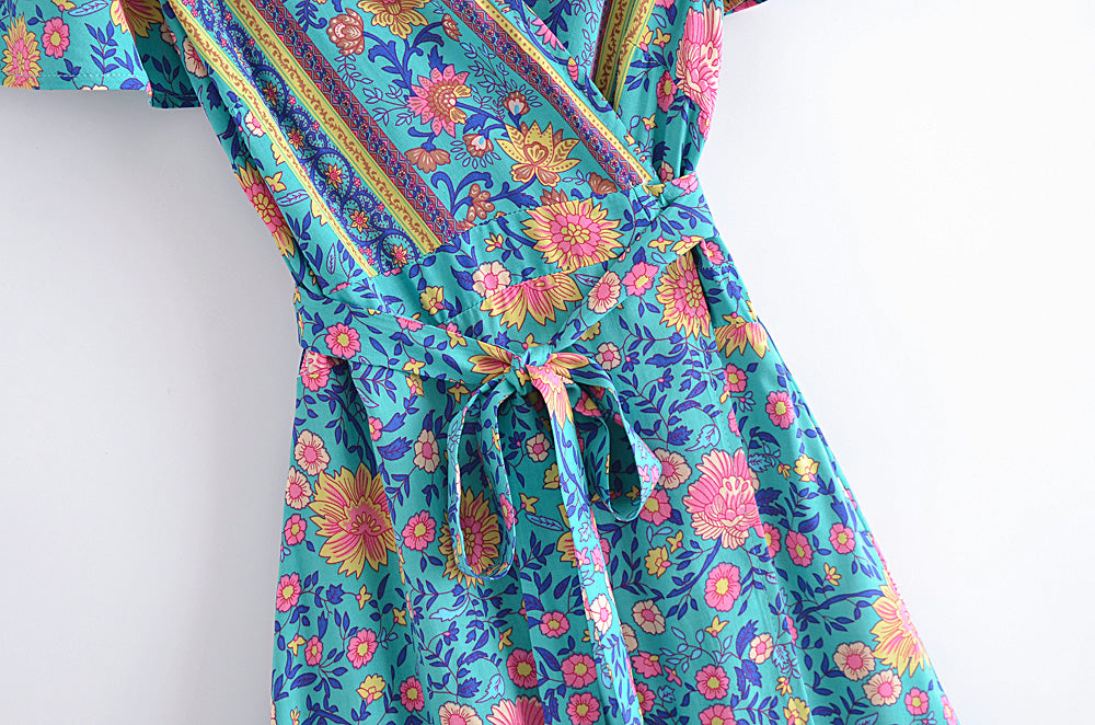 Boho Mini Dress, Sundress, Wrap Dress, Gypsy Flower in Blue and White ...