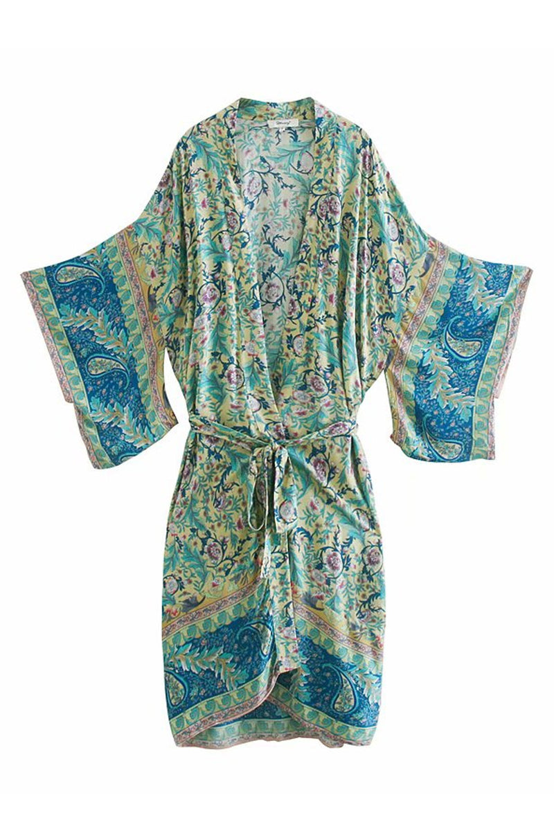 Boho Robe, Kimono Robe, Paisley in Blue - Wild Rose Boho