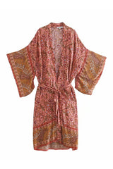 Boho Robe, Kimono Robe, Paisley in Pink - Wild Rose Boho
