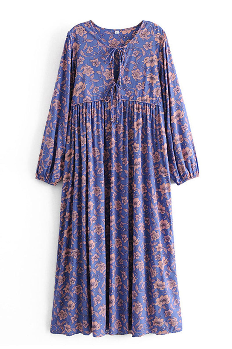 iris maxi boho dress Gown Dress, Boho Maxi Dress, Loose Dress, Dwarf Purple Iris, blue / S
