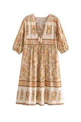 Boho Mini Dress Tunic Dress, Anna Yellow Sea Daisy