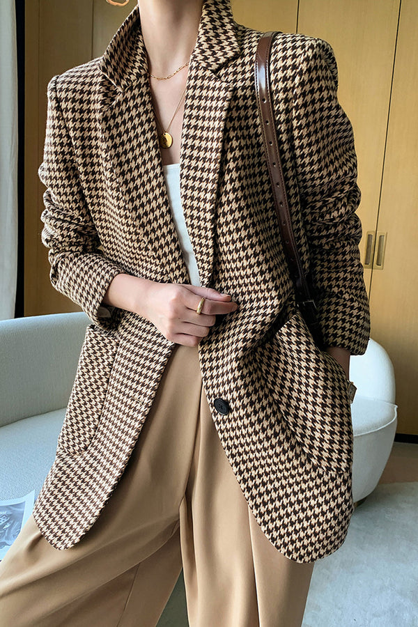 Boho Autumn Blazer, Vintage Plaid Blazer Xena in Brown