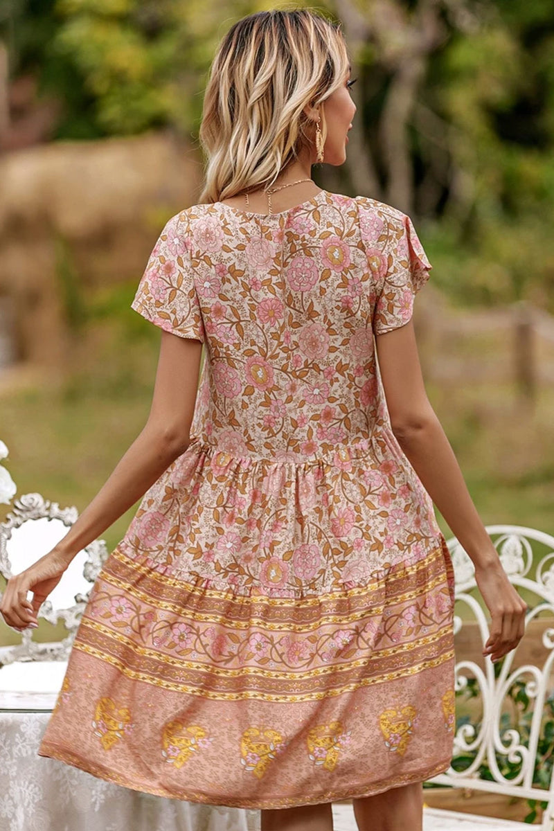 rose boho dress Women's Devore Tiered Boho Mini Dress, Rose
