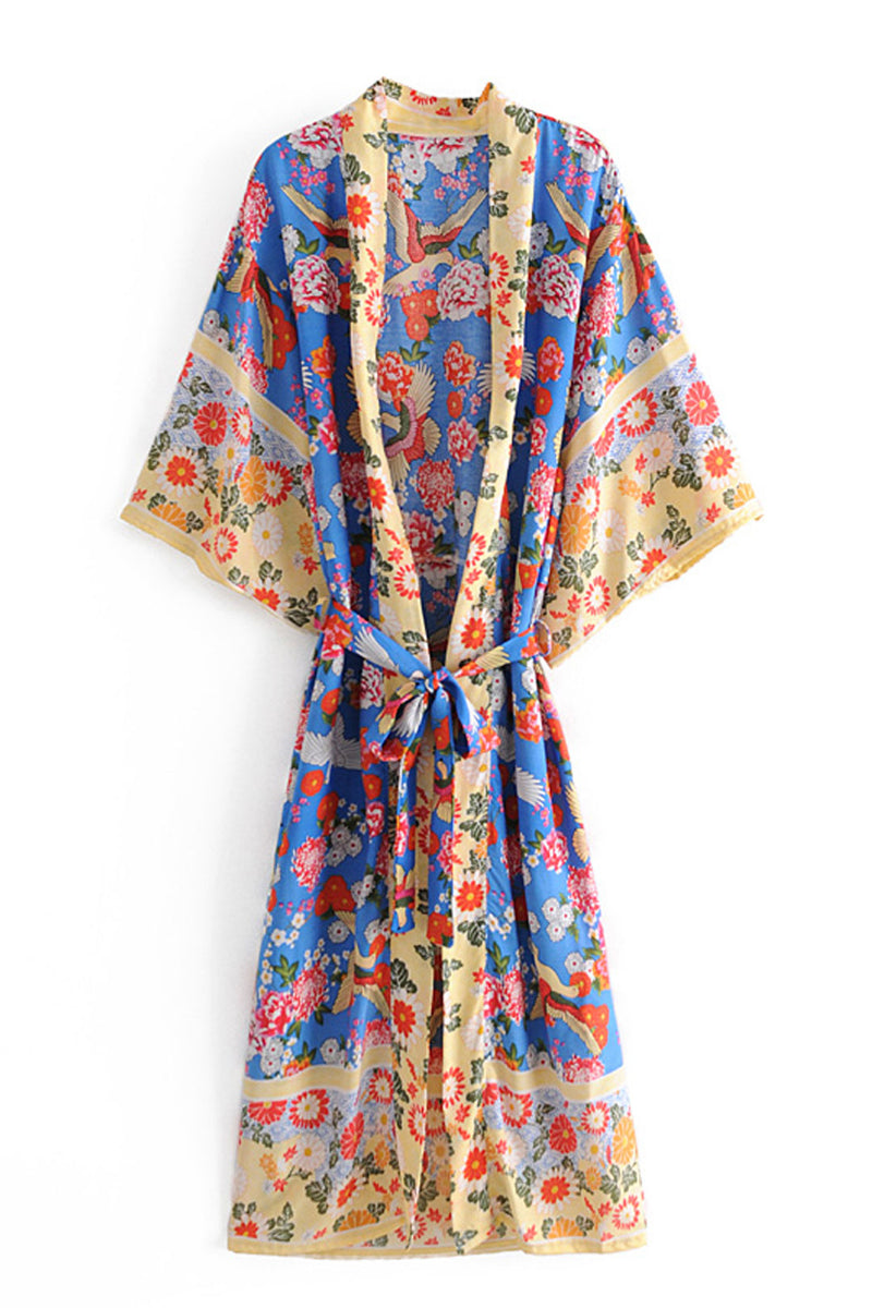 Boho Robe, Kimono Robe, Peony Blue Bird - Wild Rose Boho