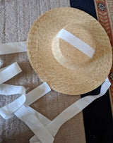Boho Hat, Sun Hat, Beach Hat, Wide Brim Straw Hat 10 cm, Black and White Ribbon