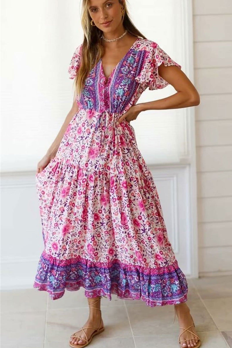 Boho Maxi Dress, Off Shoulder Sundress, Pink Calla – Wild Rose Boho
