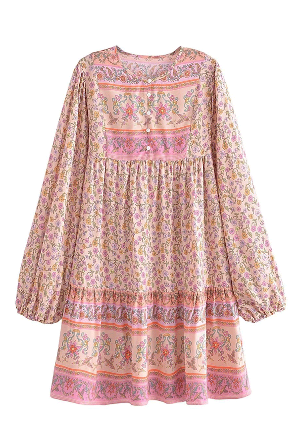 Boho Mini Dress Tunic Dress, Sundress, Caroline Flower