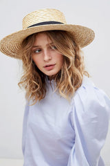 Boho Hat, Sun Hat, Beach Hat, Wide Brim Straw Hat 15 and 18 cm, Black and White Ribbon - Wild Rose Boho
