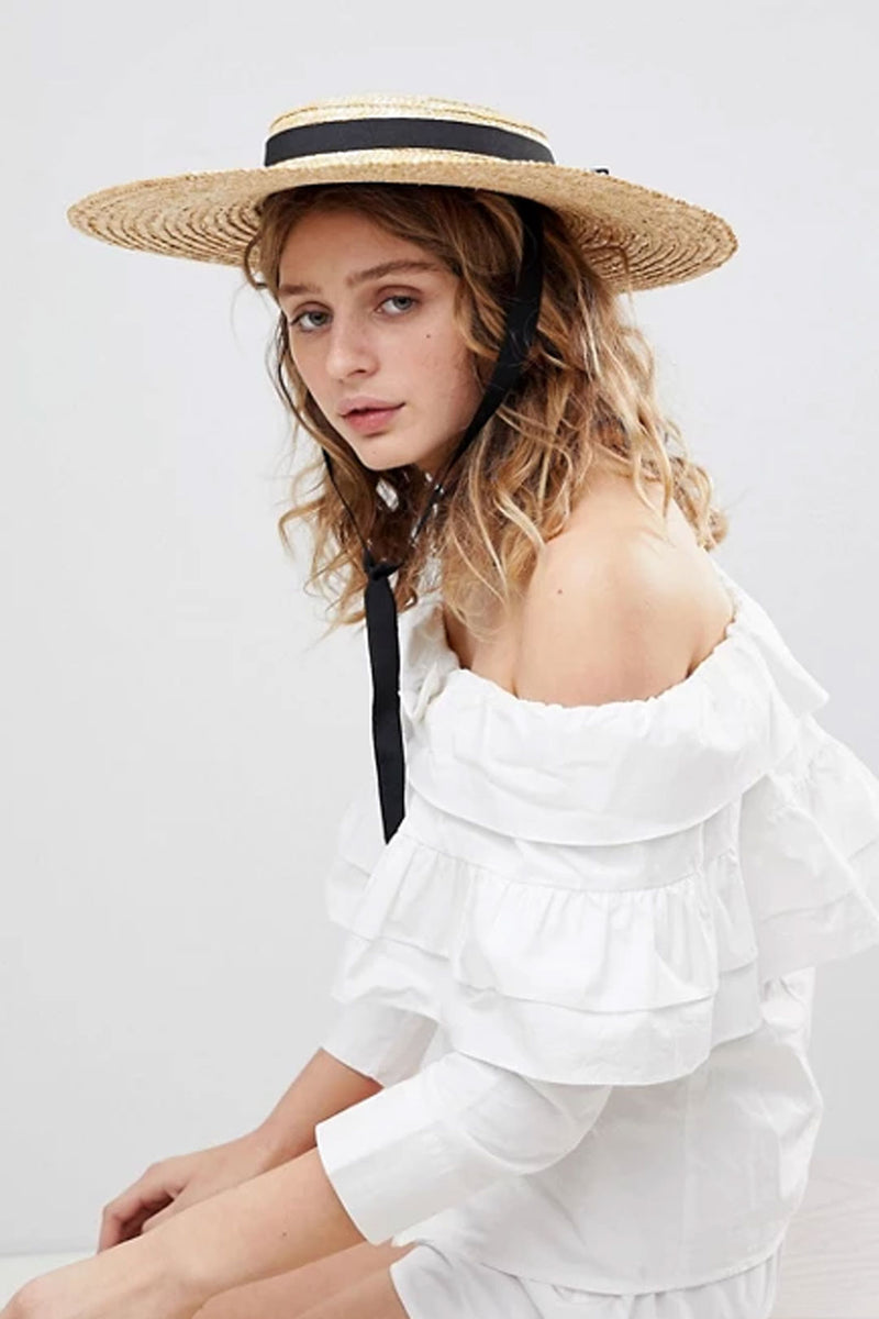 Boho Hat, Sun Hat, Beach Hat, Wide Brim Straw Hat 12, 15 and 18 cm, Black and White Ribbon - Wild Rose Boho