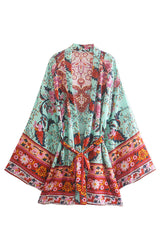 Boho Robe, Kimono Robe, Green Red Amary - Wild Rose Boho