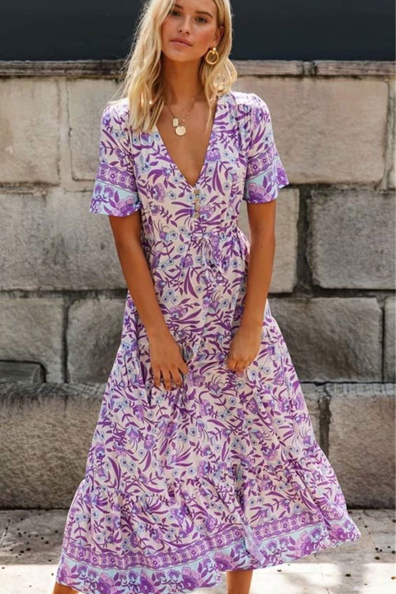 boho dress purple Florence Maxi in Orchid Paisley The soft pastel floral print adds a dreamy Ryrjj Women's Summer Boho Maxi