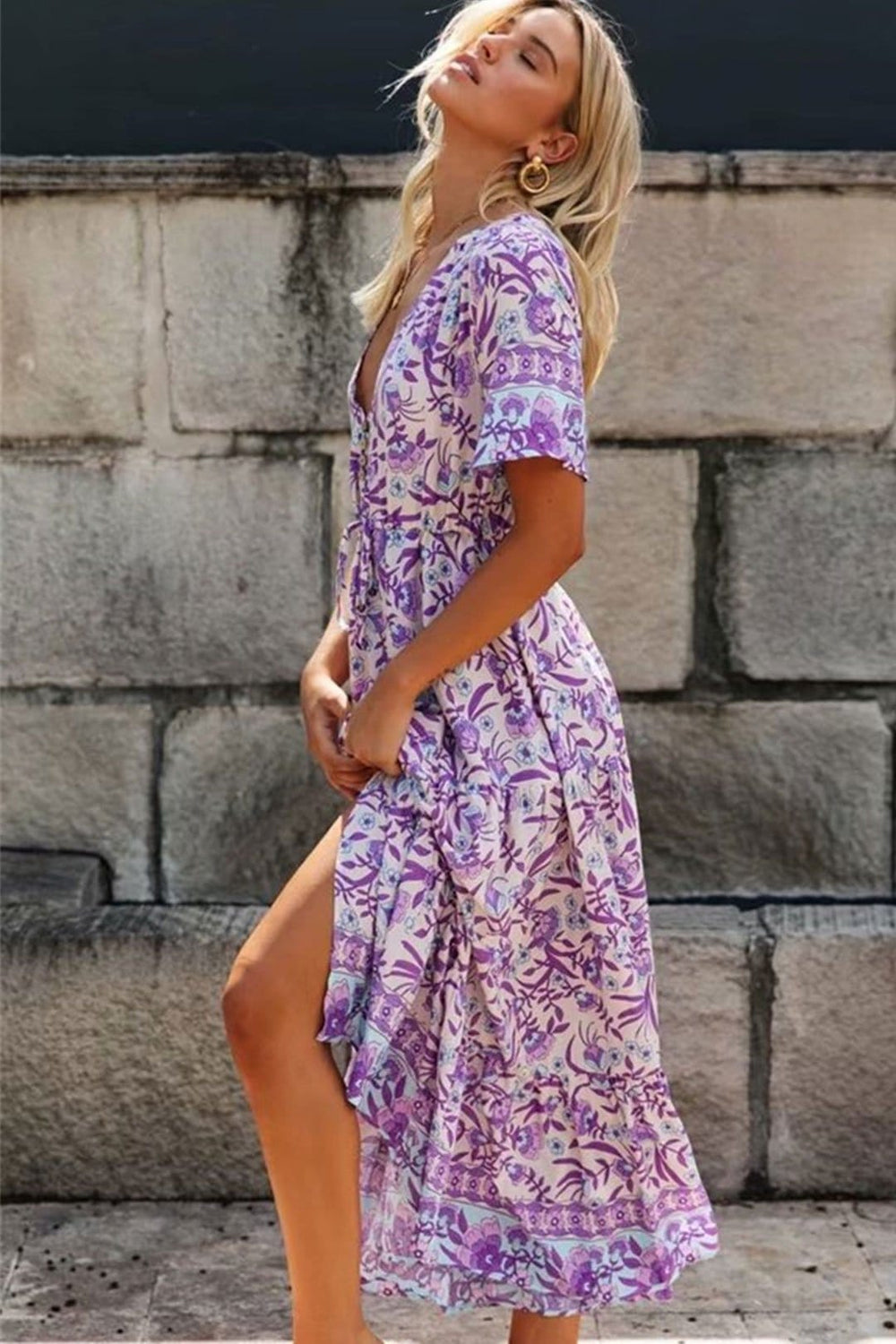 Boho Maxi Dress, Sundress, Wild Floral in Purple Lavender Pink / M