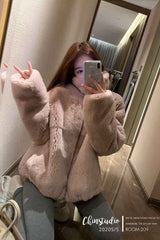 Boho Winter Coat, Fur Coat, Faux Fox Fur, Western Rabbit in Pink Lotus
