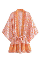 Boho Robe, Kimono Robe,  Beach Cover up, Short Robe, Kamala in Yellow and Purple