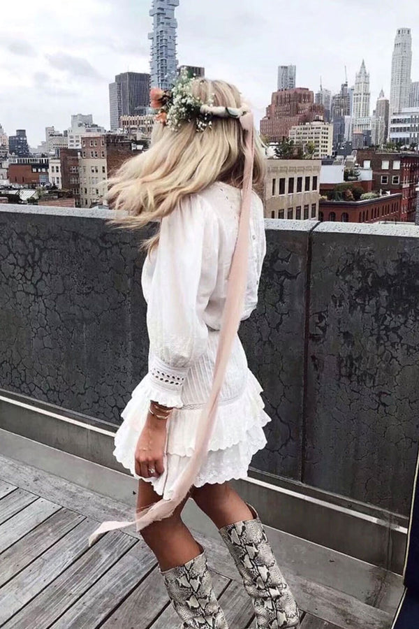 Mini Dress, Boho Dress, Vintage White Victoria - Wild Rose Boho