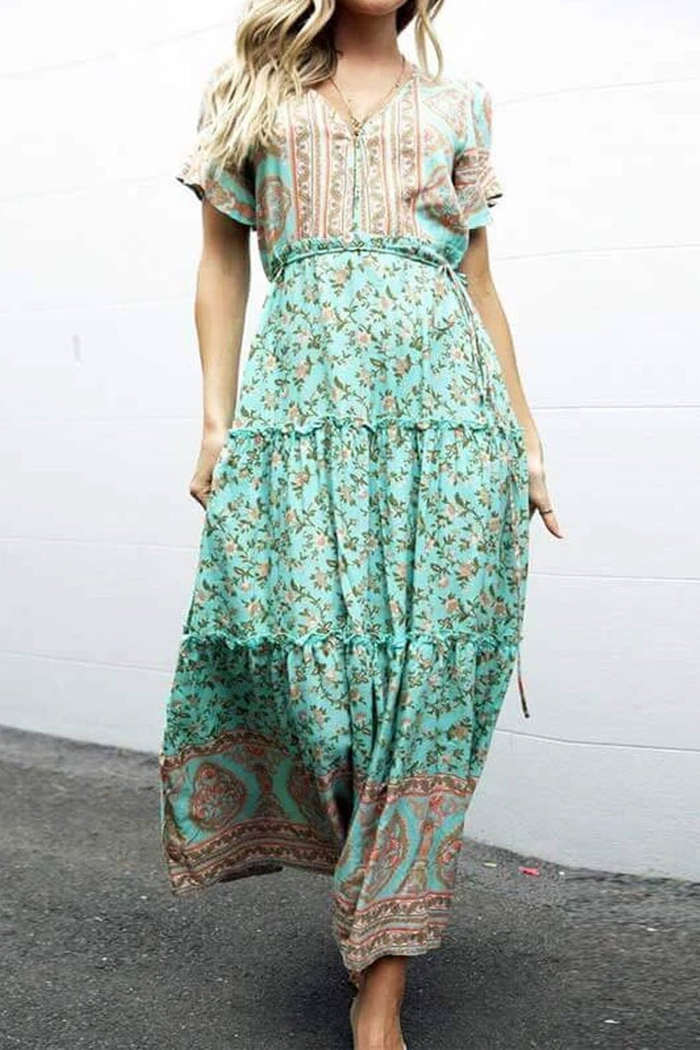Boho Maxi Dress, Sundress, Wild Floral in Green Mint Wild Rose Boho Boho Maxi Dress, Sundress, Wild Floral in Green Mint Wild Rose Boho