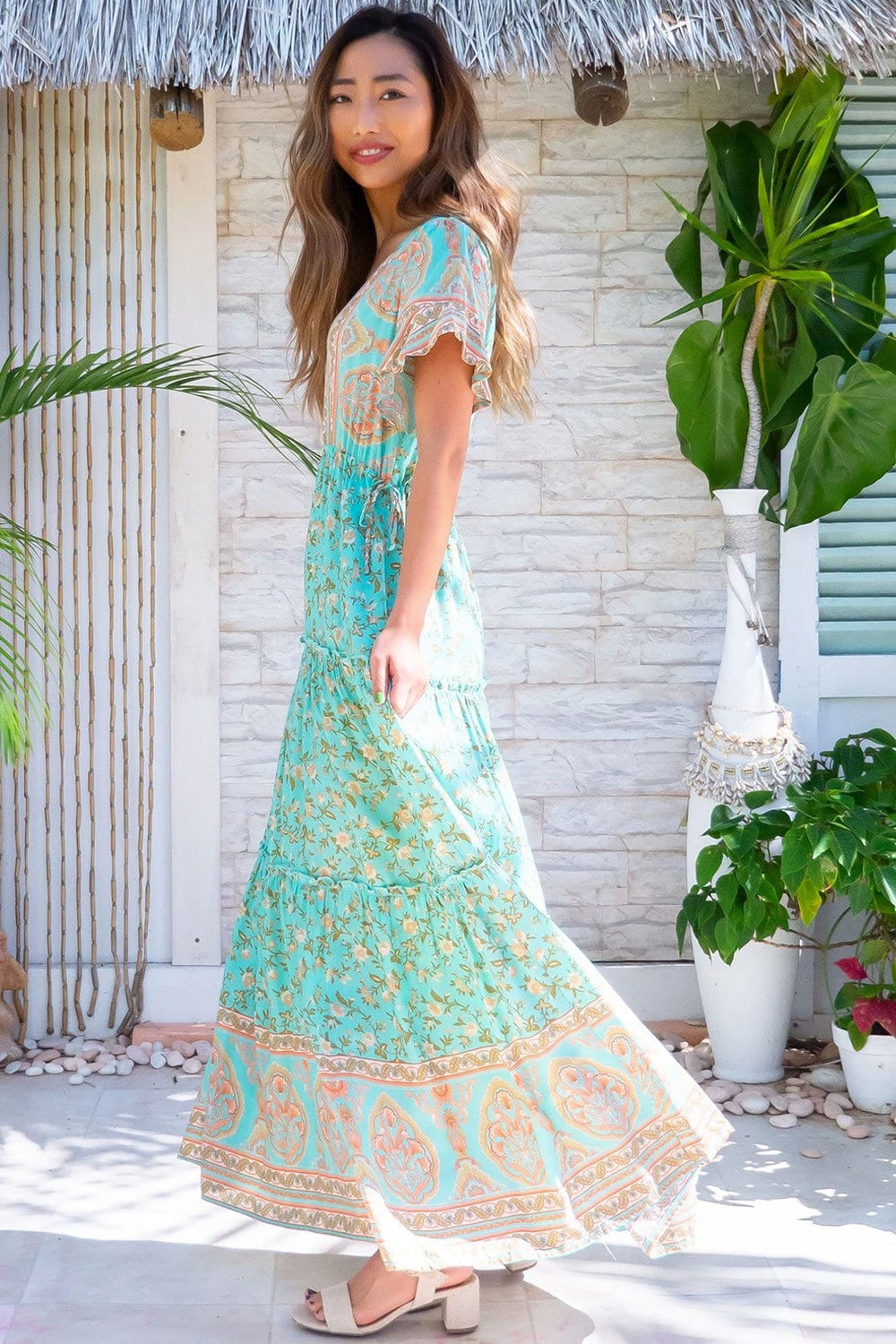 Boho Maxi Dress, Sundress, Wild Floral in Green Mint – Wild Rose Boho