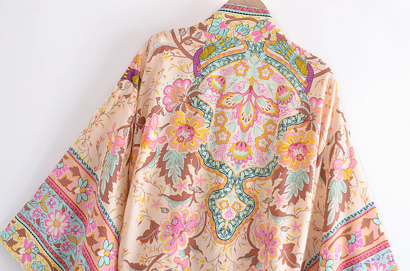 Boho Robe, Kimono Robe,  Beach Cover up, Short Robe,  Capucine Sweet Vintage Pink Flower
