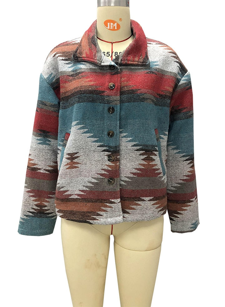 Boho Jacket, Woolen Coats for Women, Aztec Avery Orange and Pink, Fast Shipping