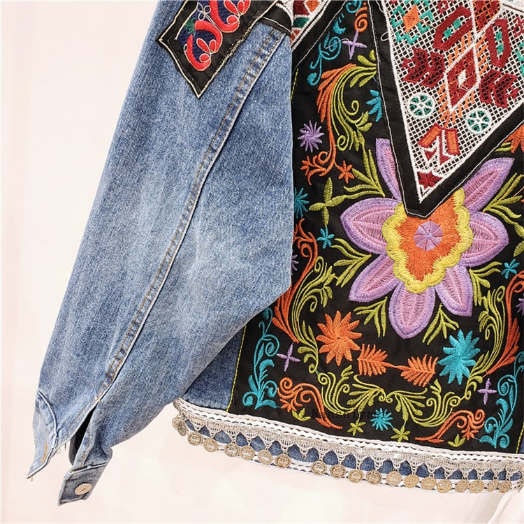 Boho Jacket, Denim Jacket for Women, Floral Embroidery Jacket Sparrow