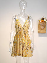 Boho Mini Dress Strappy, Daniela Yellow Flower Child