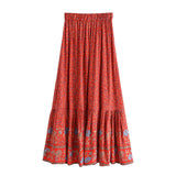 Boho Skirt, Hippie Skirts, Maxi Skirt,Lucille Dwarf in Green, Red and Orange