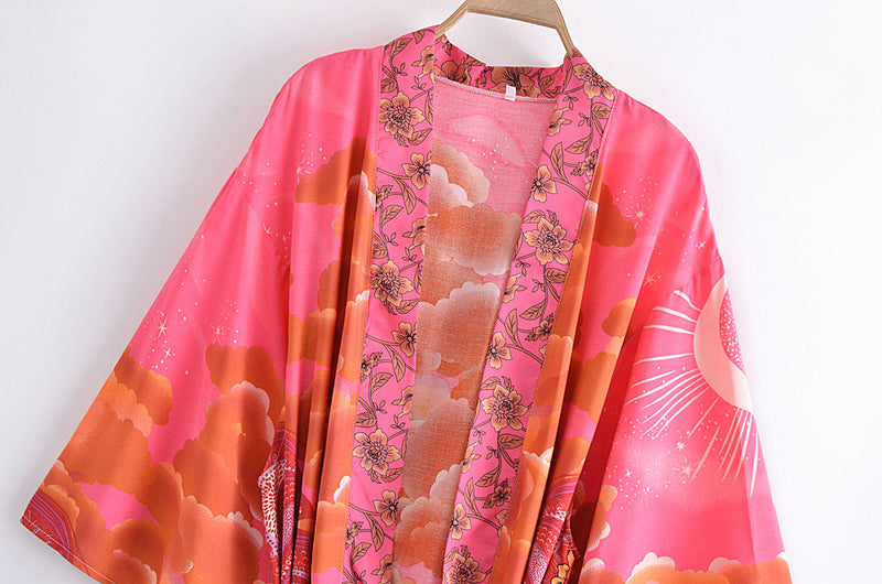 Boho Robe, Kimono Robe,  Beach Cover up, Oceane Moon Light in Pink