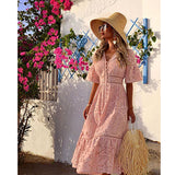 Boho Midi Dress, Sundress, Lace Charlotte  in Pink