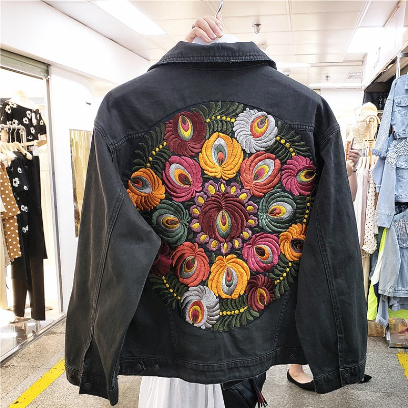 Boho Jacket, Denim Jacket for Women, Floral Embroidery Jacket Marley