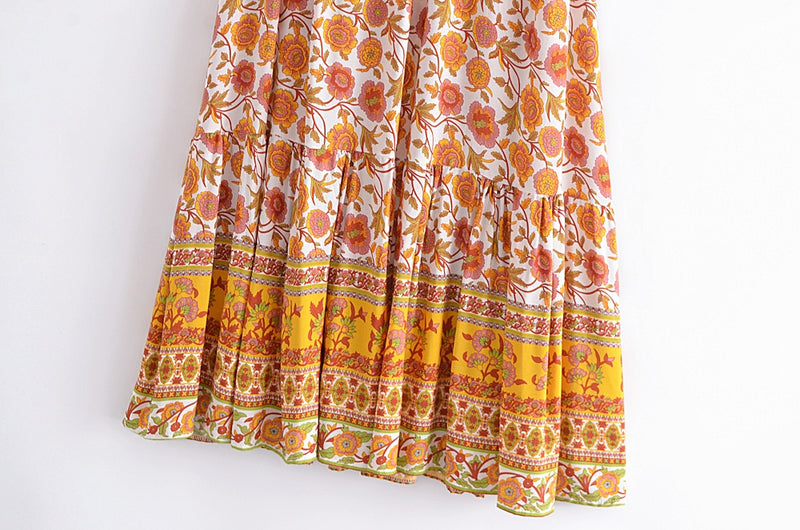 Boho Skirt, Hippie Skirts, Maxi Skirt,Lucille Dwarf in Green, Red and Orange