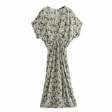 Boho Maxi Dress, Sundress, Wild Floral Vintage Oroslavje in Moss Green