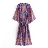 Boho Robe, Kimono Robe,  Beach Cover up, Forest in Purple