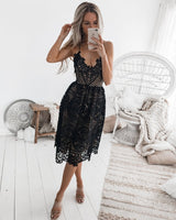 Boho Midi Dress, Sundress, Strapy Lace Chloe  in Black