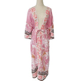 Boho Robe, Kimono Robe,  Beach Cover up,  Flamingo Flower in Red and Pink