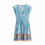 Boho Mini Dress Sundress, Raffle, Wild Floral Fresco in Blue