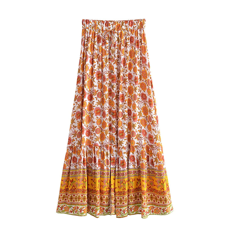 Boho Skirt, Hippie Skirts, Maxi Skirt,Lucille Dwarf in Green, Red and Orange