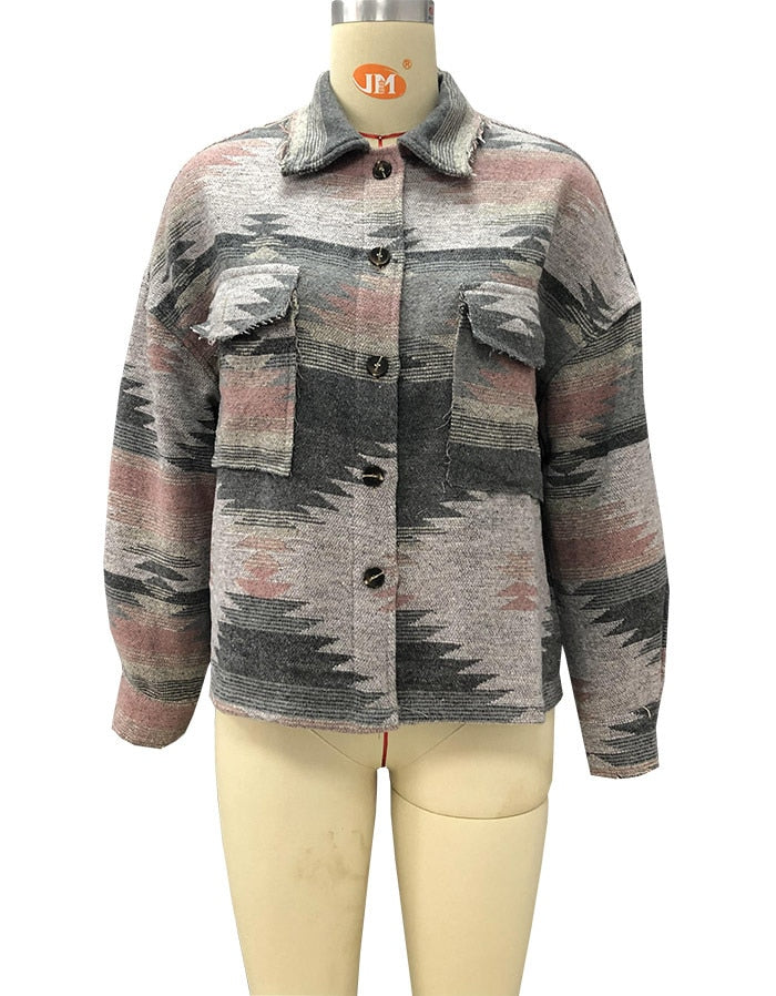Boho Jacket, Woolen Coats for Women, Aztec Hendrix in Pink and Blue, Fast Shipping