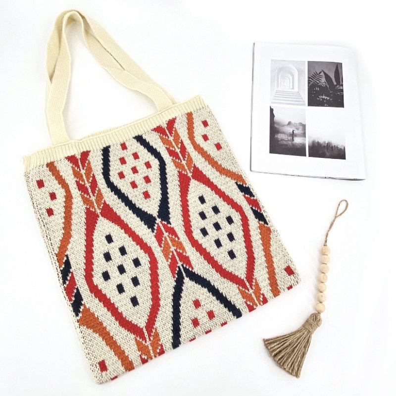 Polka Dot Knitting Tote Bag Stylish Crochet Bag For Women - Temu