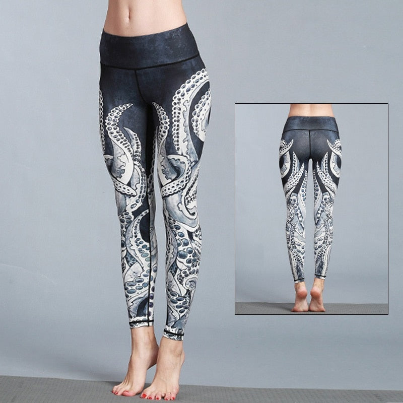 Yoga Legging, Yoga Pants, Boho Legging, Printed Tight, Black Octopus