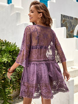 Beach Robe, Lace Cover Up, Margot in White, Black and Purple