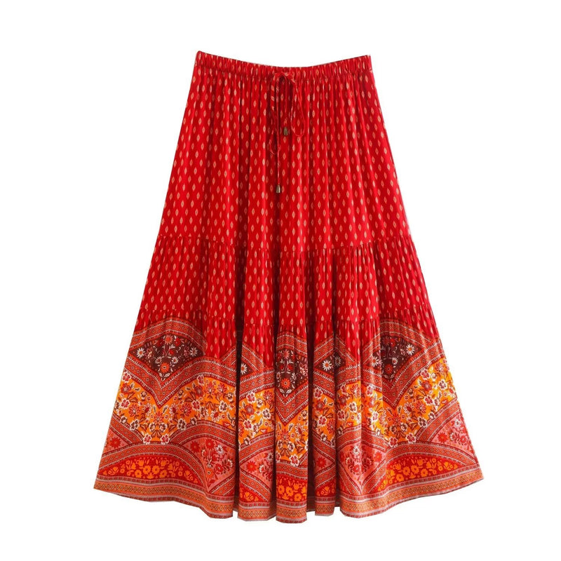 Boho Skirt, Hippie Skirts, Midi Skirt, Marakee in Red and Pink – Wild ...