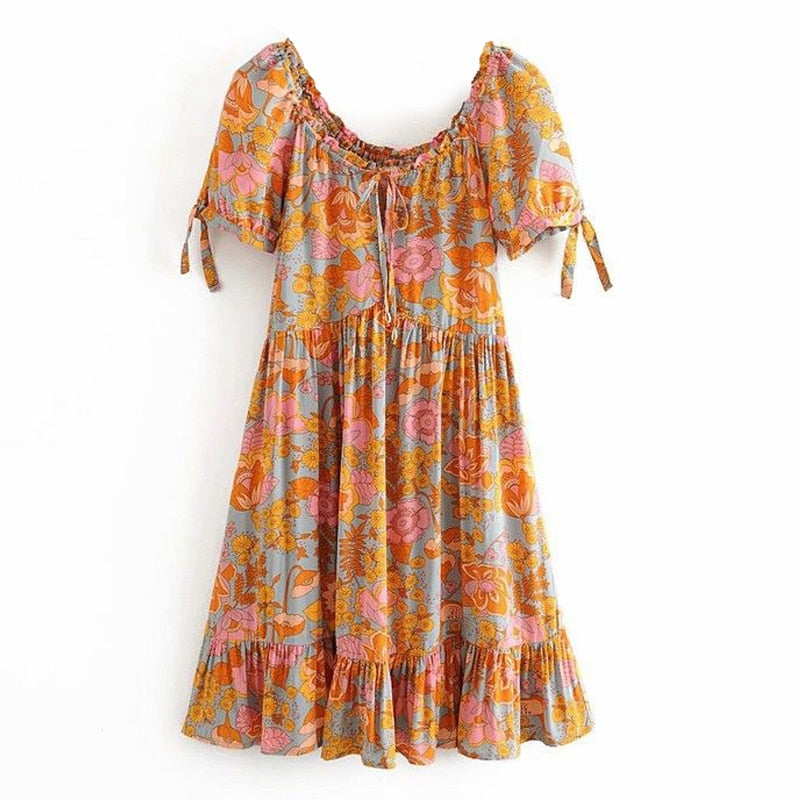 Boho Mini Dress Sundress, De Rosa Vintage Orange