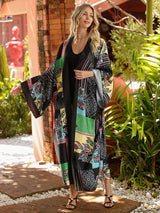 Boho Robe, Kimono Robe, Silk robe, Beach Cover up, Leaf Patch