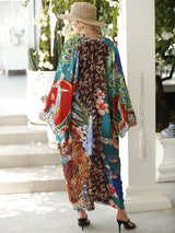 Boho Robe, Kimono Robe, Silk robe, Beach Cover up, Colorful Crests